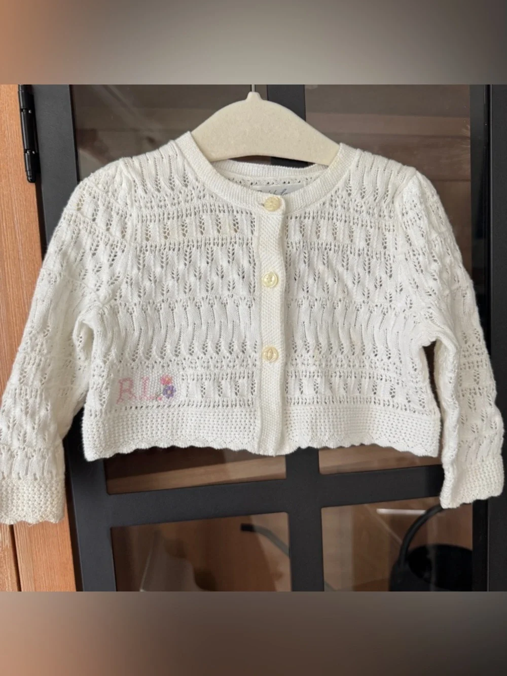Ralph Lauren baby girl pointelle knit cardigan sweater button down cross stitch
